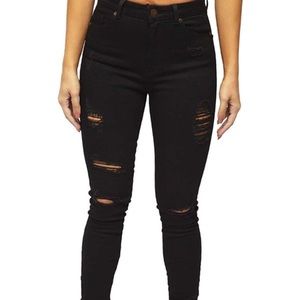 High waisted distressed skinny jeans